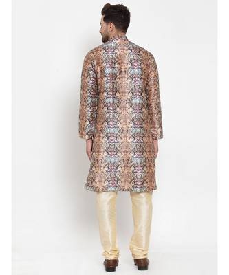 Men Multi Silk Printed Kurta with Churidar 3