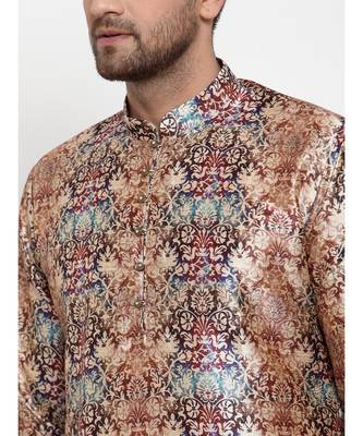 Men Multi Silk Printed Kurta with Churidar 4
