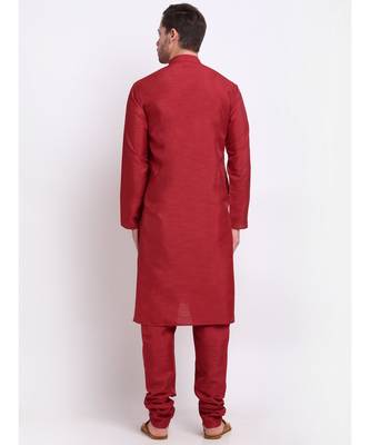 Men Silk Maroon Kurta & Churidar Set 3