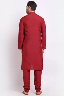 Men Silk Maroon Kurta & Churidar Set