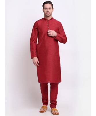Men Silk Maroon Kurta & Churidar Set 4