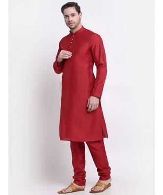Men Silk Maroon Kurta & Churidar Set 1