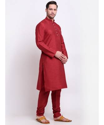Men Silk Maroon Kurta & Churidar Set 5