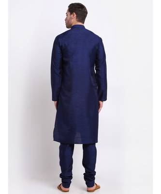 Men Silk Navy Blue Kurta & Churidar Set 3