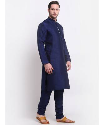 Men Silk Navy Blue Kurta & Churidar Set 5