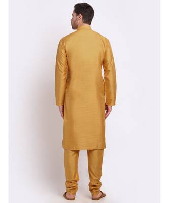 Men Silk Gold Kurta & Churidar Set 3