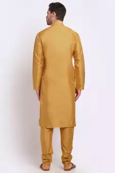 Men Silk Gold Kurta & Churidar Set