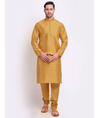 Men Silk Gold Kurta & Churidar Set 4