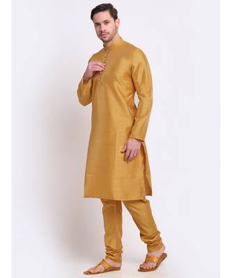 Men Silk Gold Kurta & Churidar Set 1