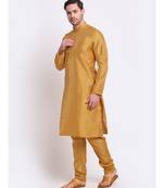 Men Silk Gold Kurta & Churidar Set