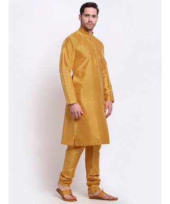 Men Silk Gold Kurta & Churidar Set 5