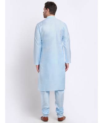 Men Silk Sky Blue Kurta & Churidar Set 3