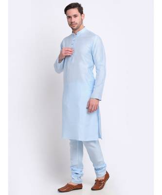 Men Silk Sky Blue Kurta & Churidar Set 1