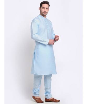 Men Silk Sky Blue Kurta & Churidar Set 5