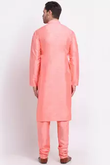 Men Silk Pink Kurta & Churidar Set