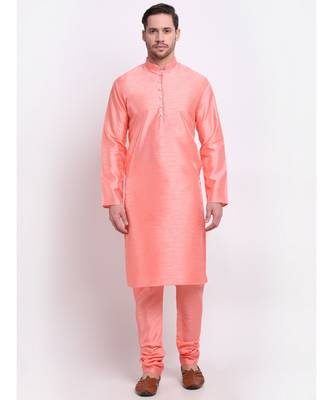 Men Silk Pink Kurta & Churidar Set 4