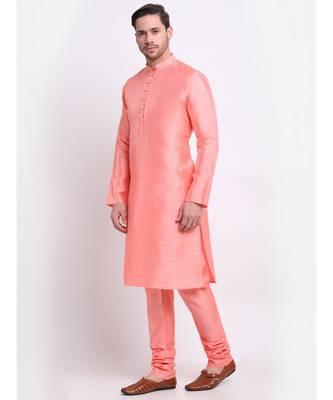Men Silk Pink Kurta & Churidar Set 5
