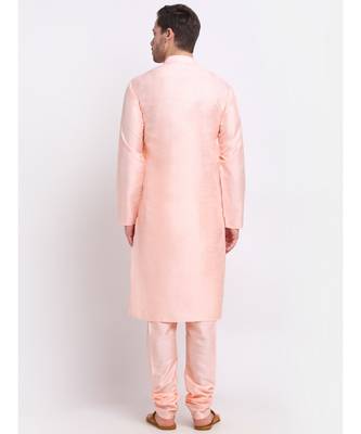 Men Silk Peach Kurta & Churidar Set 3