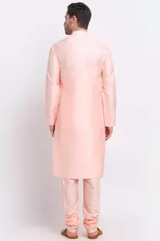 Men Silk Peach Kurta & Churidar Set