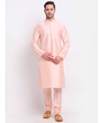 Men Silk Peach Kurta & Churidar Set 1