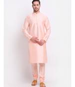 Men Silk Peach Kurta & Churidar Set