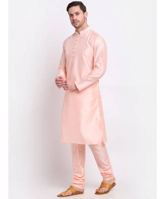 Men Silk Peach Kurta & Churidar Set 4