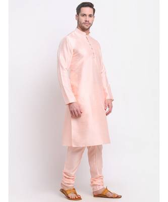 Men Silk Peach Kurta & Churidar Set 5