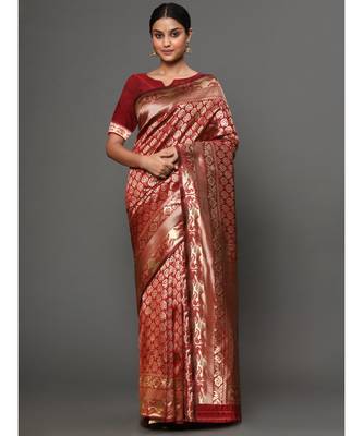 Maroon Color Beautiful Weaving Semi Silk Saree With Blouse 1