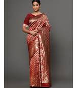 Maroon Color Beautiful Weaving Semi Silk Saree With Blouse