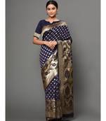 Navy Blue Color Beautiful Weaving Semi Silk Saree With Blouse