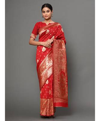 Red Color Beautiful Weaving Semi Silk Saree With Blouse 1