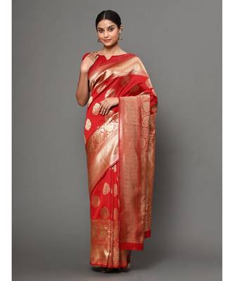 Red Color Beautiful Weaving Banarasi Silk Saree With Blouse 1
