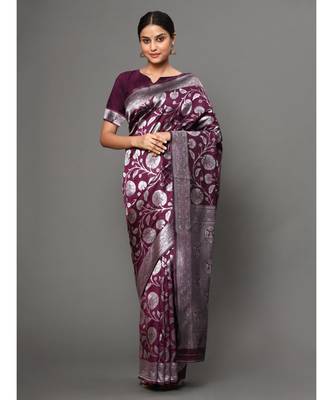 Purple Color Beautiful Weaving Banarasi Silk Saree With Blouse 1