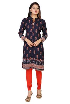 Blue printed crepe short-kurtis 1