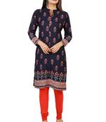 Blue printed crepe short-kurtis