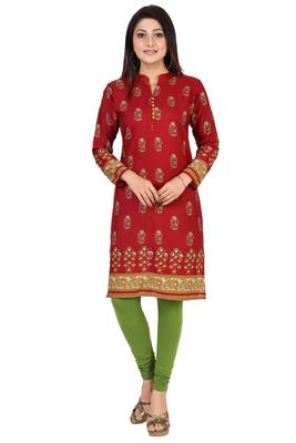 Maroon printed crepe short-kurtis 1