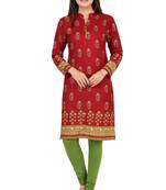 Maroon printed crepe short-kurtis