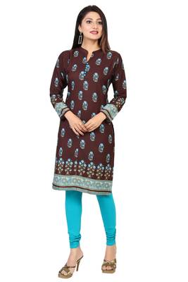 Brown printed crepe short-kurtis 1