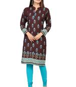 Brown printed crepe short-kurtis