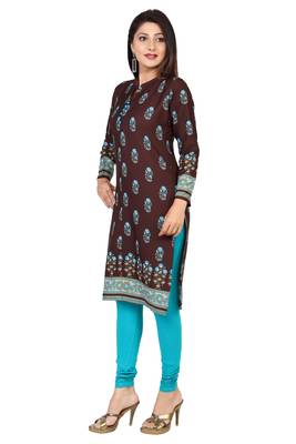 Brown printed crepe short-kurtis 3