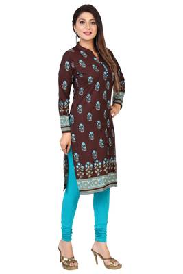 Brown printed crepe short-kurtis 4
