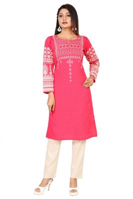 Pink printed crepe short-kurtis 1