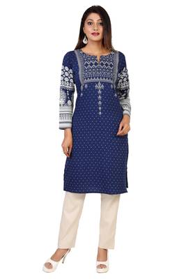 Blue printed crepe short-kurtis 1