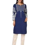 Blue printed crepe short-kurtis