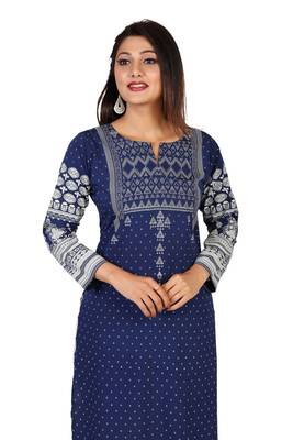 Blue printed crepe short-kurtis 2