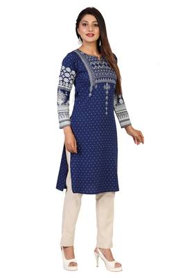 Blue printed crepe short-kurtis 4