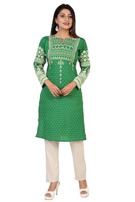 Green printed crepe short-kurtis 1