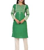 Green printed crepe short-kurtis