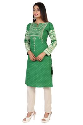 Green printed crepe short-kurtis 3