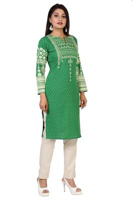 Green printed crepe short-kurtis 4